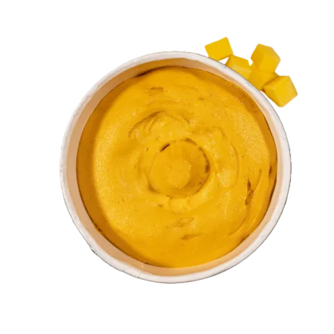Bio-Eis Mango-Lemongrass im Becher von oben