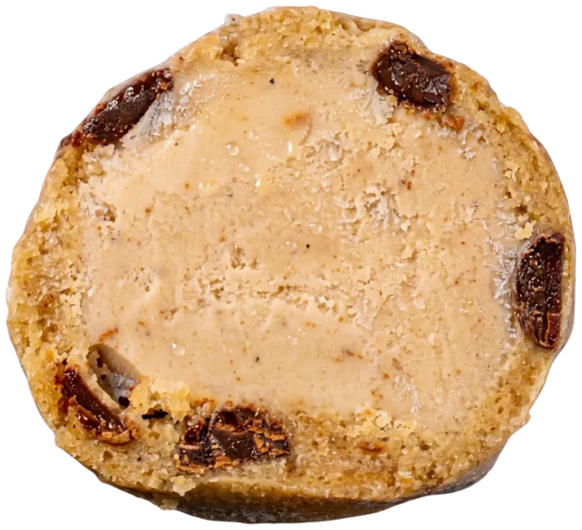 Aufgeschnittenes kü:gerl Cookie Mandel-Vanille: außen Keksteig, innen Bio-Eis