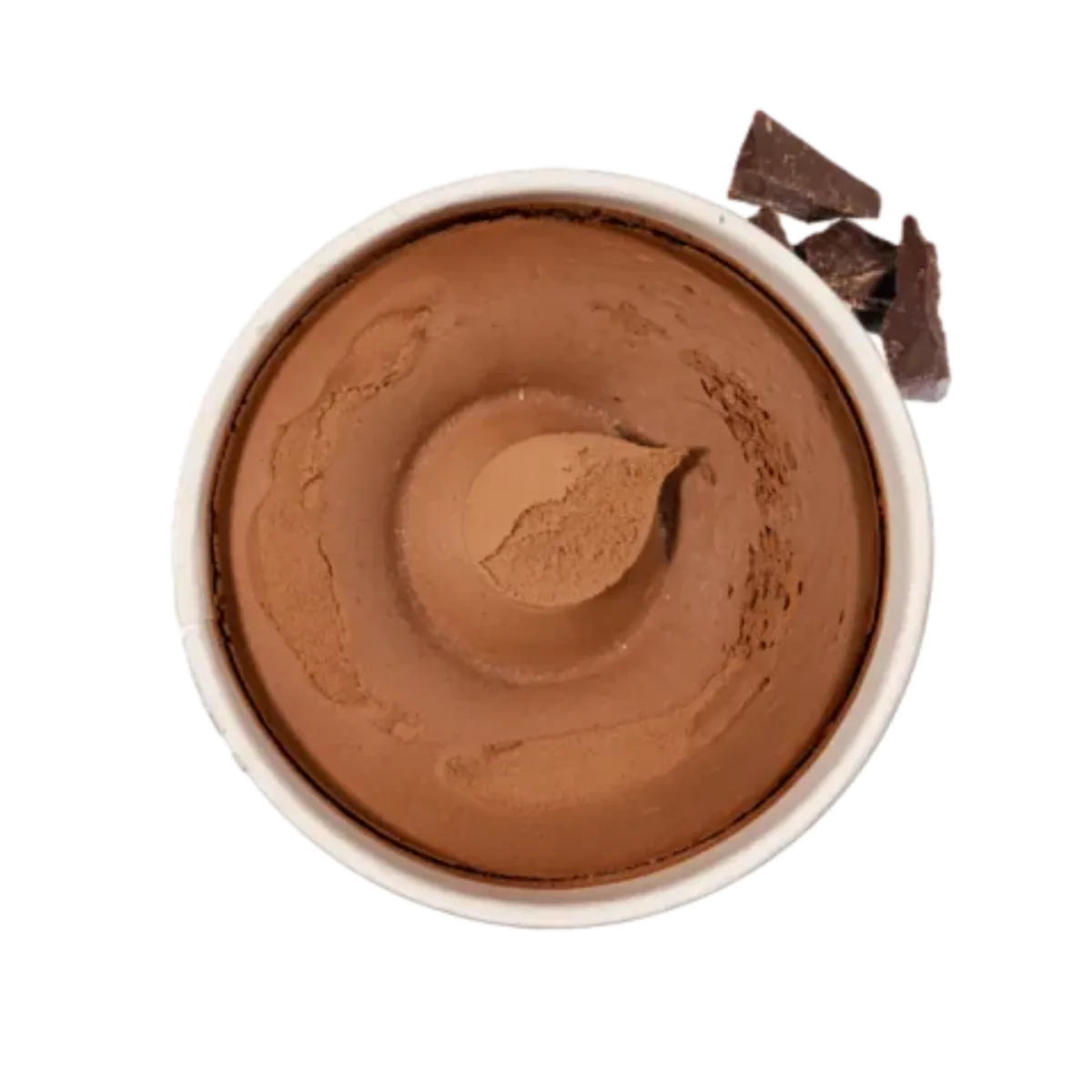 Becher mit dunklem Schokoladensorbet von oben